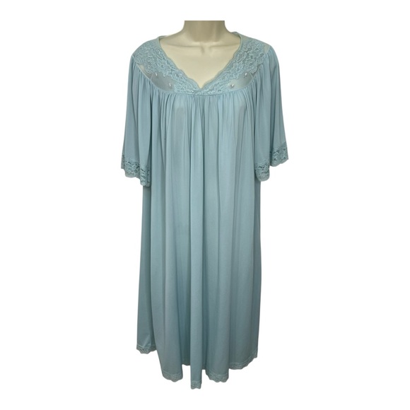 Shadowline VTG Blue Nylon Nightgown Loungewear please read - Picture 1 of 13